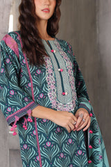 UAE-3 Piece Printed Khaddar Suit with Printed Khaddar Dupatta