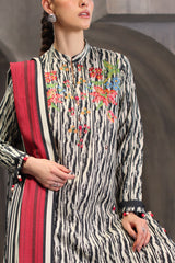 UAE-3 Piece Embroidered Printed Karandi Suit with Printed Karandi Dupatta