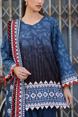 UAE-3 Piece Embroidered Printed Khaddar Suit with Printed Khaddar Dupatta