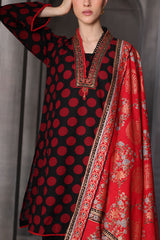 UAE-3 Piece Printed Khaddar Suit with Gold & Lacquer Printed Khaddar Dupatta