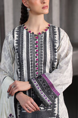 UAE-3 Piece Embroidered Printed Khaddar Suit with Printed Khaddar Dupatta