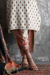 UAE-3 Piece Embroidered Printed Karandi Suit with Printed Karandi Dupatta