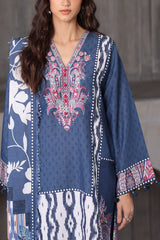 UAE-3 Piece Embroidered Printed Karandi Suit with Printed Karandi Dupatta