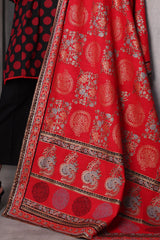 UAE-3 Piece Printed Khaddar Suit with Gold & Lacquer Printed Khaddar Dupatta