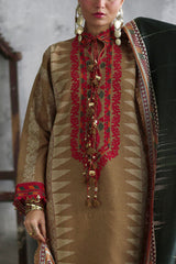 UAE-3 Piece Embroidered Printed Karandi Suit with Printed Karandi Dupatta