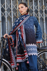 UAE-3 Piece Embroidered Printed Khaddar Suit with Printed Khaddar Dupatta