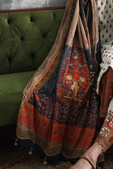 UAE-3 Piece Embroidered Printed Karandi Suit with Printed Karandi Dupatta