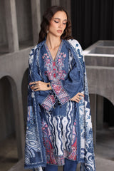 UAE-3 Piece Embroidered Printed Karandi Suit with Printed Karandi Dupatta