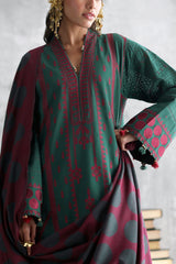 UAE-3 Piece Embroidered Khaddar Suit with Pashmina Jacquard Dupatta
