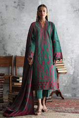 UAE-3 Piece Embroidered Khaddar Suit with Pashmina Jacquard Dupatta
