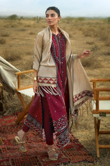 UAE-3 Piece Embroidered Pashmina Suit with Pashmina Jacquard Dupatta