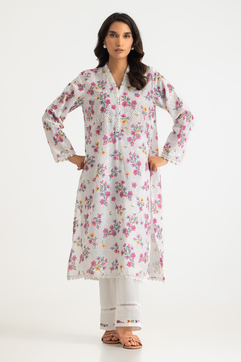 UAE- Rayon Printed Shirt With Embroidered And Dyed Trouser