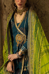 UAE-3 Piece Gold and Lacquer Printed Lawn Suit with Gold and Lacquer Printed Chiffon Dupatta and Dyed Trouser BM-62025