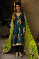 UAE-3 Piece Gold and Lacquer Printed Lawn Suit with Gold and Lacquer Printed Chiffon Dupatta and Dyed Trouser BM-62025