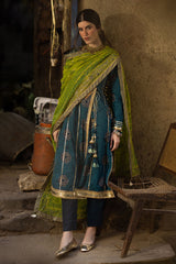 UAE-3 Piece Gold and Lacquer Printed Lawn Suit with Gold and Lacquer Printed Chiffon Dupatta and Dyed Trouser BM-62025
