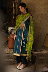 UAE-3 Piece Gold and Lacquer Printed Lawn Suit with Gold and Lacquer Printed Chiffon Dupatta and Dyed Trouser BM-62025