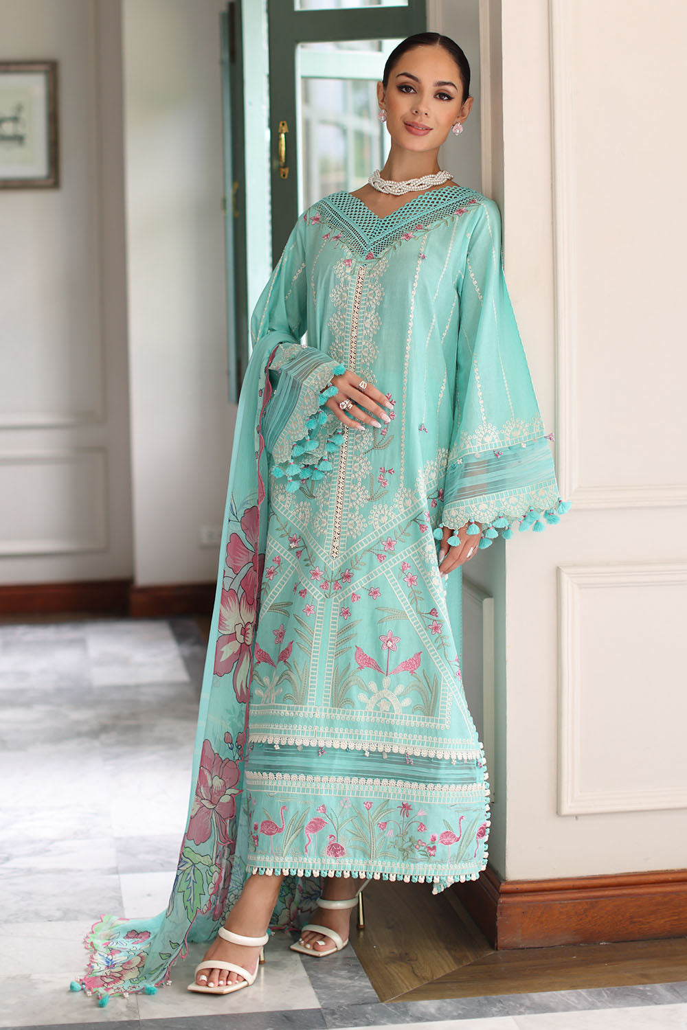 UAE-3 Piece Embroidered Lawn Suit with Chiffon Dupatta