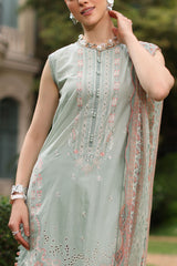 UAE-3 Piece Embroidered Lawn Suit with Chiffon Dupatta