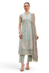 UAE-3 Piece Embroidered Lawn Suit with Chiffon Dupatta