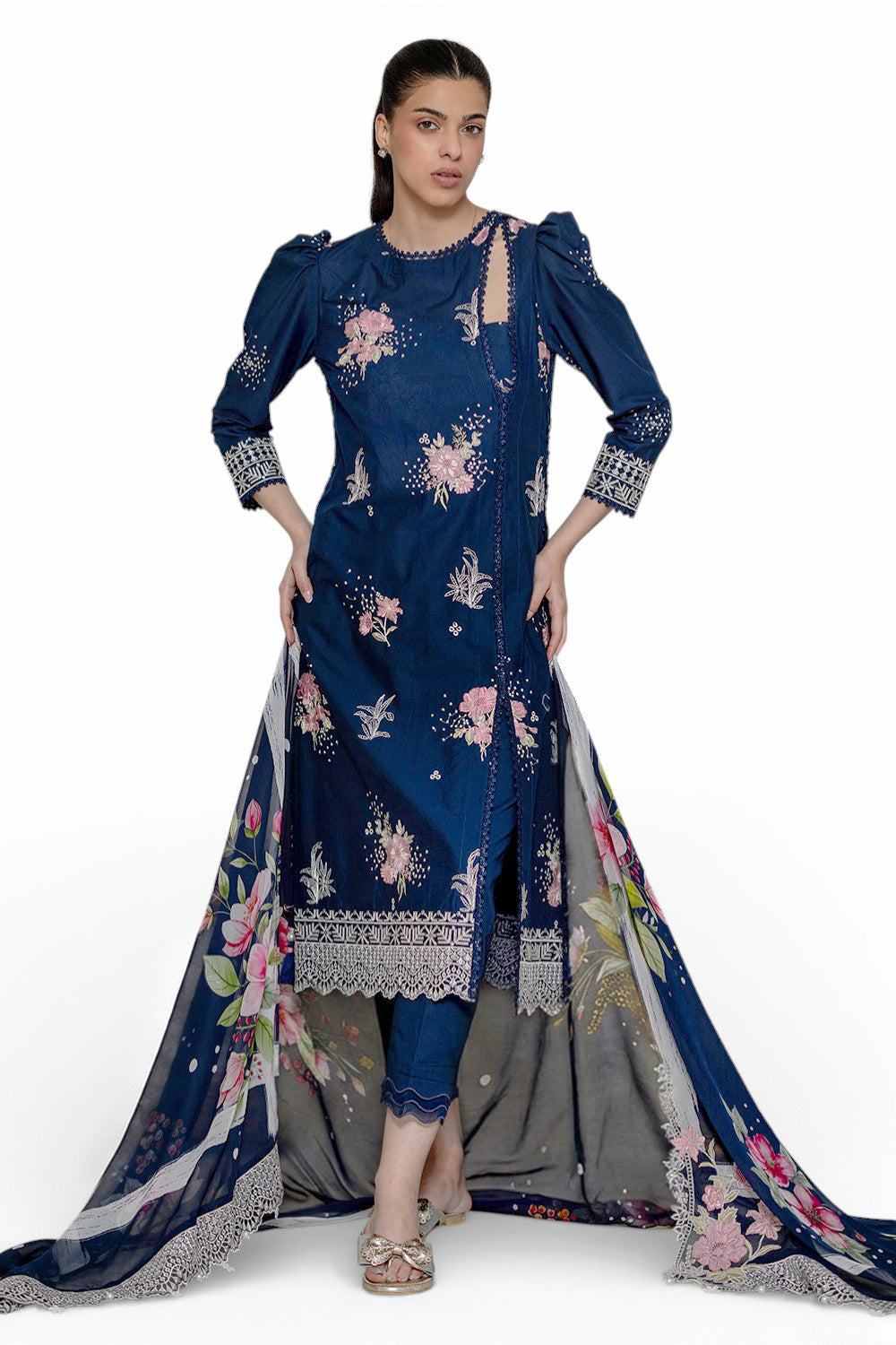 UAE-3 Piece Embroidered Lawn Suit with Chiffon Dupatta and Borders PM-62043