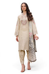 UAE-3 Piece Embroidered Lawn Suit with Chiffon Dupatta