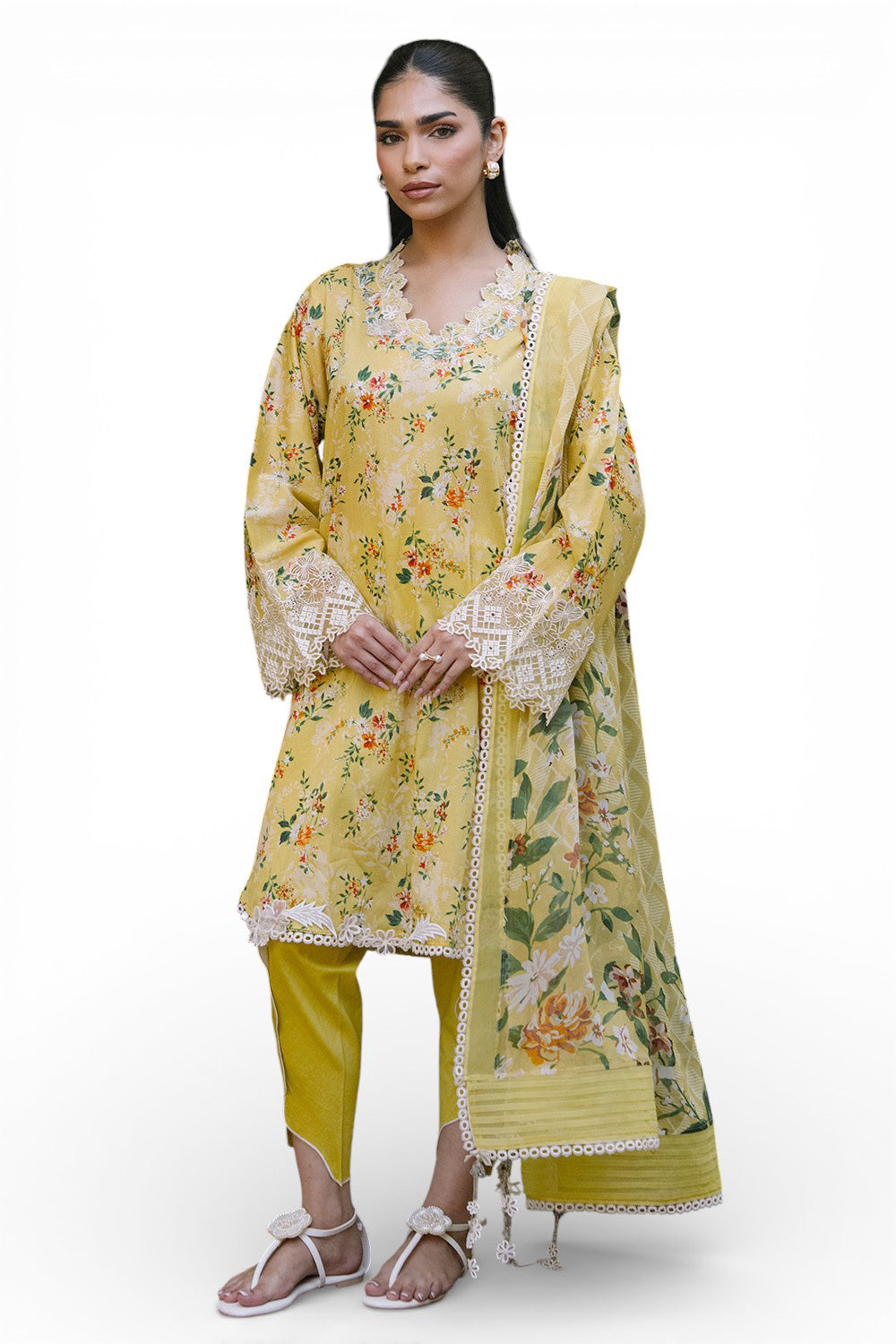 UAE-3 Piece Printed Lawn Suit with Printed Chiffon Dupatta and Embroidered Neckline BM-62011