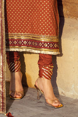 UAE-3 Piece Gold Printed Lawn Suit with Gold and Lacquer Printed Chiffon Dupatta and Dyed Trouser BM-62026