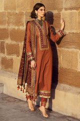 UAE-3 Piece Gold Printed Lawn Suit with Gold and Lacquer Printed Chiffon Dupatta and Dyed Trouser BM-62026