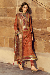UAE-3 Piece Gold Printed Lawn Suit with Gold and Lacquer Printed Chiffon Dupatta and Dyed Trouser BM-62026