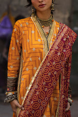 UAE-3 Piece Embroidered Gold and Lacquer Printed Lawn Suit with Gold and Lacquer Printed Chiffon Dupatta and Dyed Trouser BM-62029