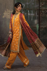 UAE-3 Piece Embroidered Gold and Lacquer Printed Lawn Suit with Gold and Lacquer Printed Chiffon Dupatta and Dyed Trouser BM-62029