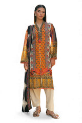 UAE-3 Piece Printed Lawn Suit with Chiffon Dupatta