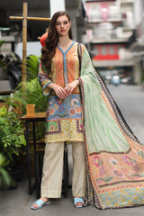 UAE-3 Piece Printed Lawn Suit with Printed Chiffon Dupatta