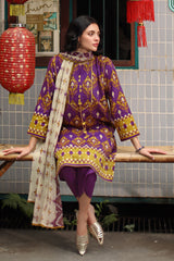 UAE-3 Piece Printed Lawn Suit with Printed Chiffon Dupatta