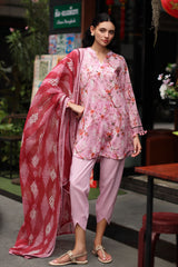 UAE-3 Piece Printed Lawn Suit with Printed Chiffon Dupatta