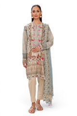 UAE-3 Piece Printed Lawn Suit with Chiffon Dupatta