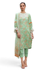 UAE-3 Piece Printed Lawn Suit with Chiffon Dupatta