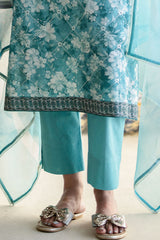 UAE-3 Piece Embroidered Printed Lawn Suit with Cotton Net Dupatta and Borders CN-62002