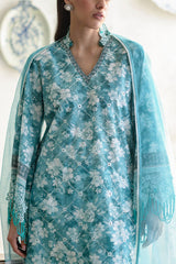UAE-3 Piece Embroidered Printed Lawn Suit with Cotton Net Dupatta and Borders CN-62002