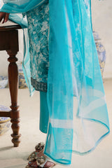UAE-3 Piece Embroidered Printed Lawn Suit with Cotton Net Dupatta and Borders CN-62002