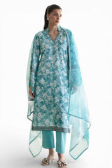 UAE-3 Piece Embroidered Printed Lawn Suit with Cotton Net Dupatta and Borders CN-62002
