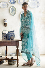 UAE-3 Piece Embroidered Printed Lawn Suit with Cotton Net Dupatta and Borders CN-62002