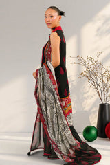UAE-3 Piece Embroidered Printed Cotton Suit with Printed Denting Lawn Dupatta
