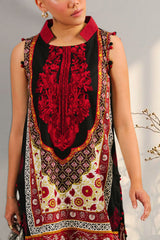 UAE-3 Piece Embroidered Printed Cotton Suit with Printed Denting Lawn Dupatta