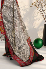 UAE-3 Piece Embroidered Printed Cotton Suit with Printed Denting Lawn Dupatta