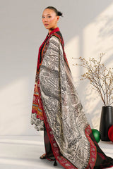 UAE-3 Piece Embroidered Printed Cotton Suit with Printed Denting Lawn Dupatta