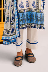 UAE-3 Piece Embroidered Printed Cotton Suit with Printed Denting Lawn Dupatta