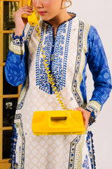 UAE-3 Piece Embroidered Printed Cotton Suit with Printed Denting Lawn Dupatta