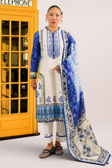 UAE-3 Piece Embroidered Printed Cotton Suit with Printed Denting Lawn Dupatta