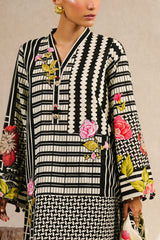 UAE-3 Piece Printed Cotton Suit with Printed Denting Lawn Dupatta and Embroidered Bunch